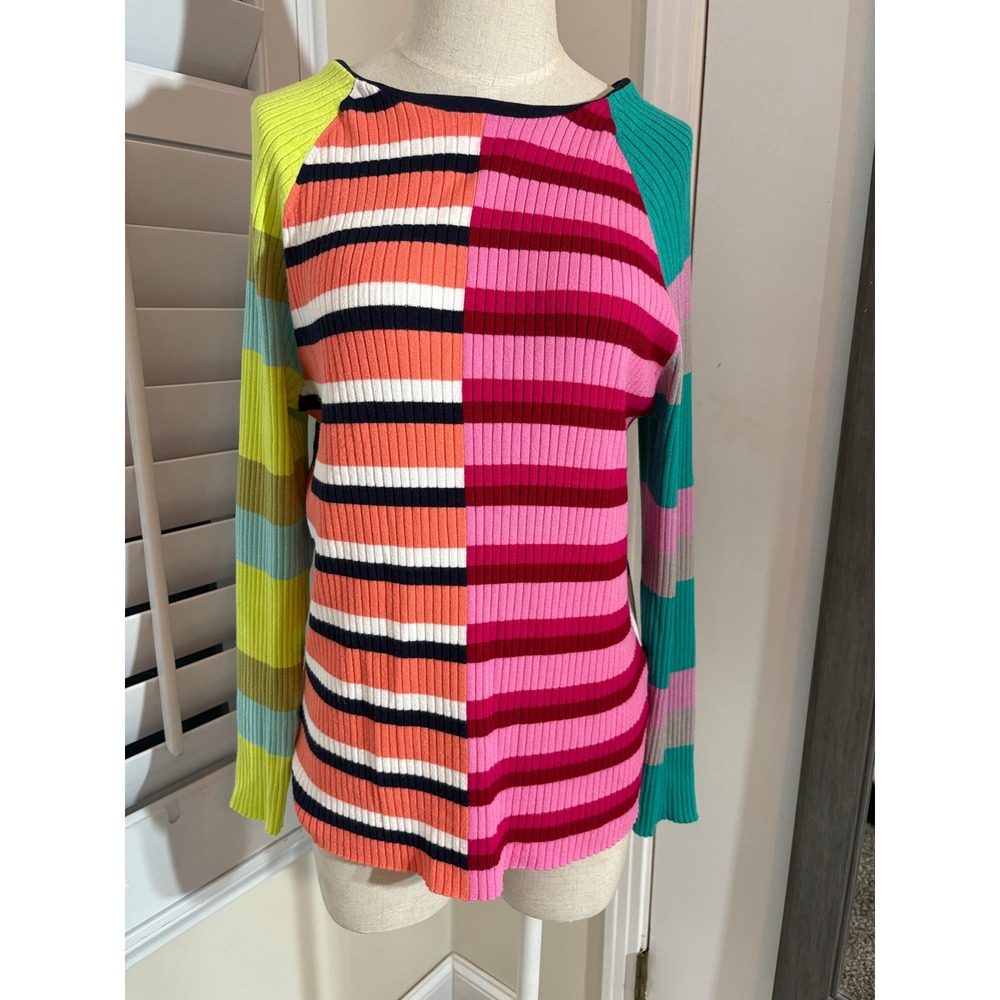 APNY Ribbed Knit Top M Multi-Color Striped Colorblock Eclectic Dopamine Dressing